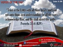 VERSE OF THE DAY:
 “Trust in the Lord with all thine heart; and lean not unto th…