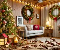 DALL·E 2024 11 28 22.27.26 A cozy holiday themed living room in Davao Philippines with tropical Christmas decorations including a wooden Christmas tree lights and wreaths. T - ADJ and R Pest Control Services in Davao City